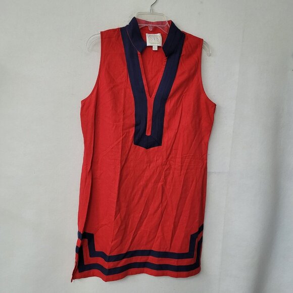 Sail to Sable Tunic Dress Womens Large‎ Red Blue Sleeveless Linen Blend Nautical - Picture 1 of 12